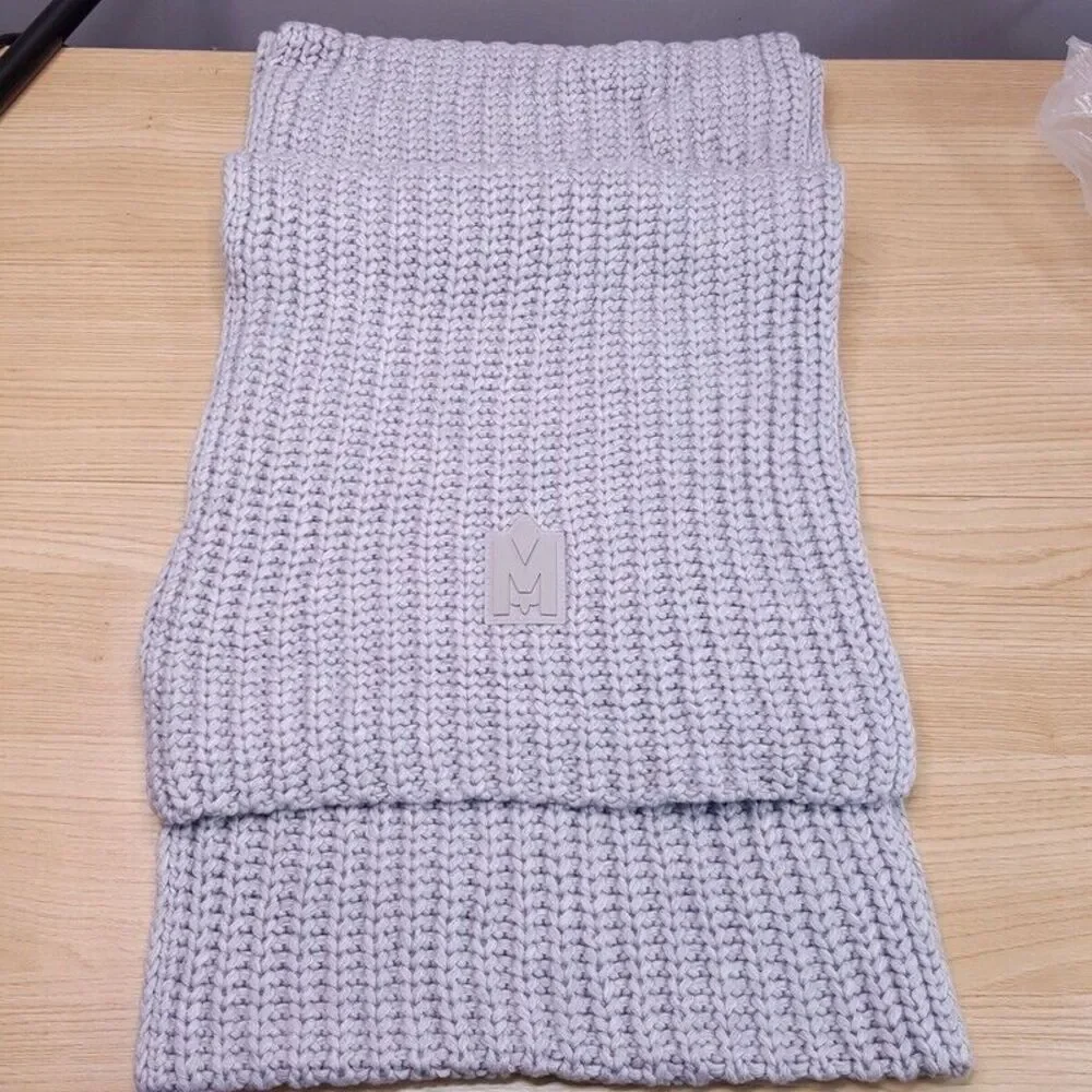 MACKAGE Scarf Gray Rectangle Knit Logo Merino Wool NELL Cozy Soft 90X12 $175